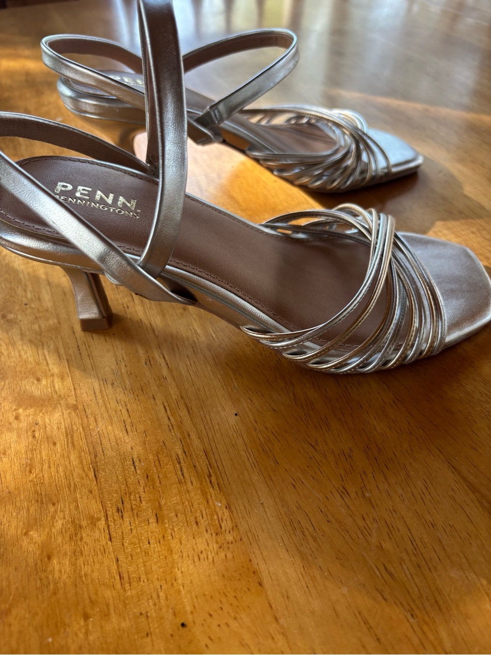 Penningtons Shimmery Silver Strappy Mid-Heel Sandals